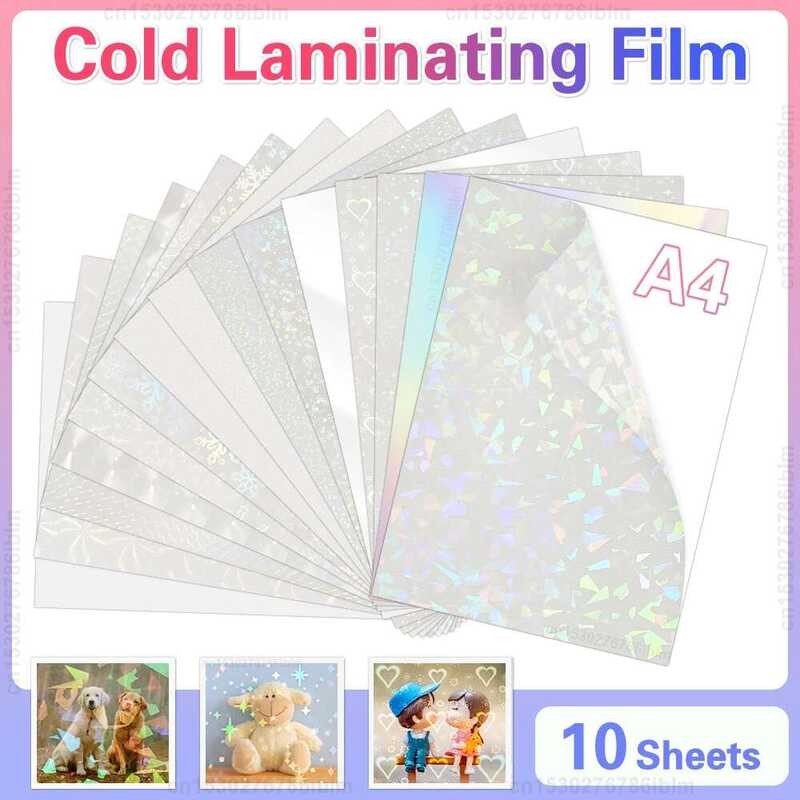 Lembar 10 Hologram Bintang Titik Kaca Pecah Dingin A4 Kertas Perekat Diri Film DIY Film Laminasi Fot