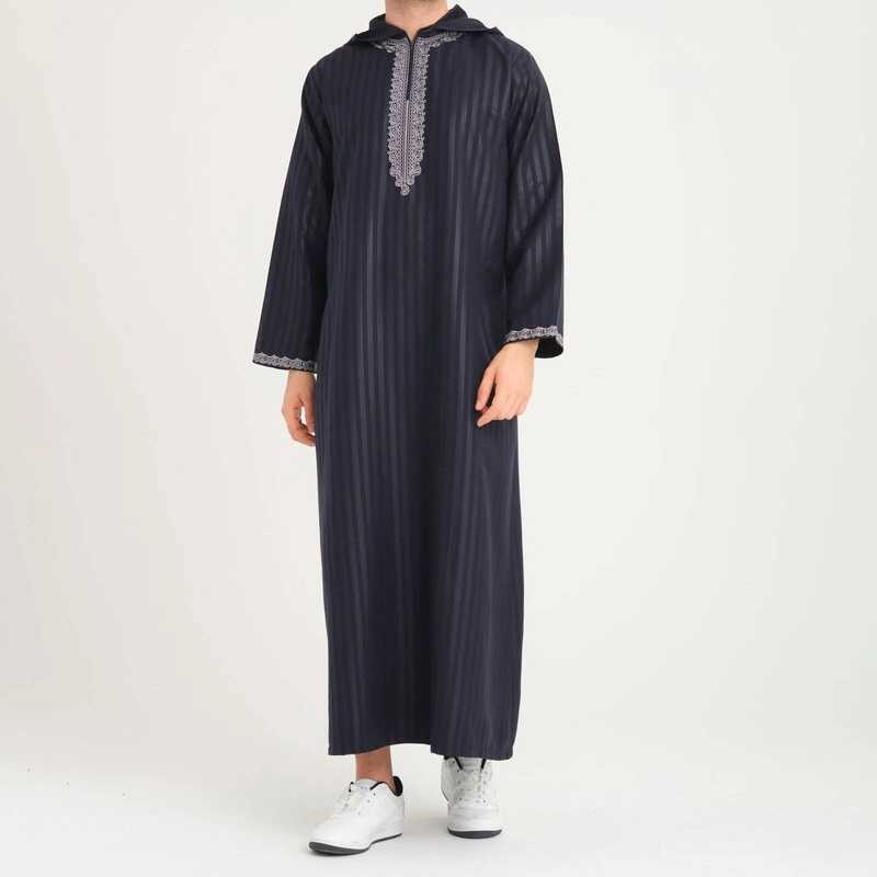 Djellaba 2025 Berkerudung Garis untuk Pria Kaftan Dengan Kantong Thobe Muslim Pria Maroko Thobes Pak