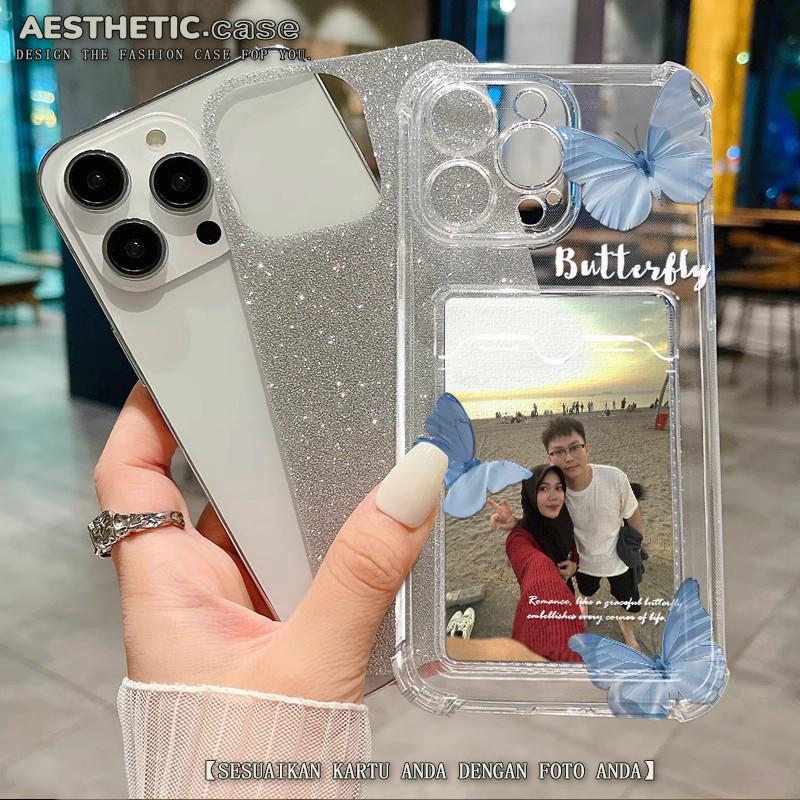 Kustomisasi foto Soft case photocard slot kartu for iphone 13 11 pro max 14 15 12 6 6s 7 8 plus x xs