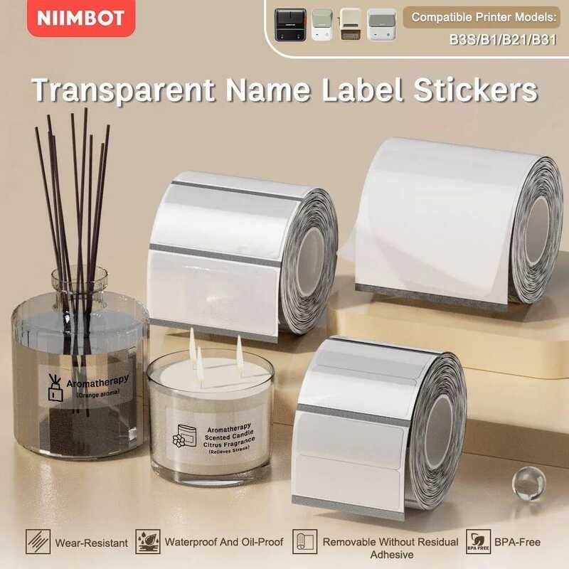 

B21/B1/B3s NIIMBOT Kertas Cetak Transparan Stiker Nama Tahan Air Kertas Label Termal Lingkaran/perse