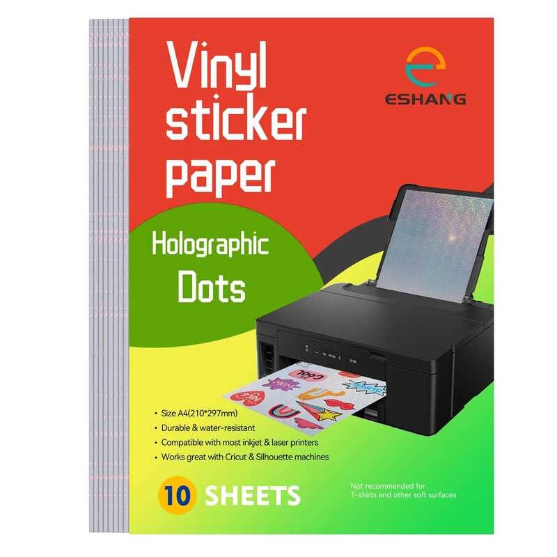 

10 ESHANG Lembar Kertas Stiker Vinyl Holografik A4 Cepat Kering Tahan Air - 8.3 x 11.7 Inci, Gaya Ti