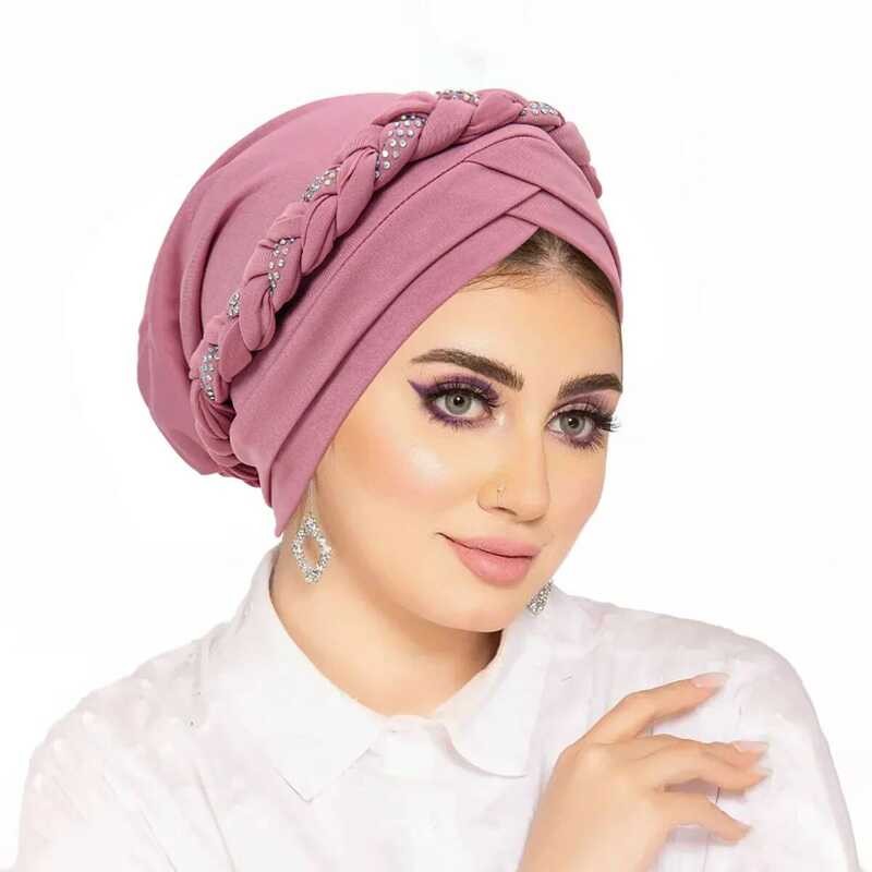 Dias Fashion Turban Silang Dahi Topi Kepang India Wanita Hijab Muslim Penutup Kepala Topi Chemo Penu