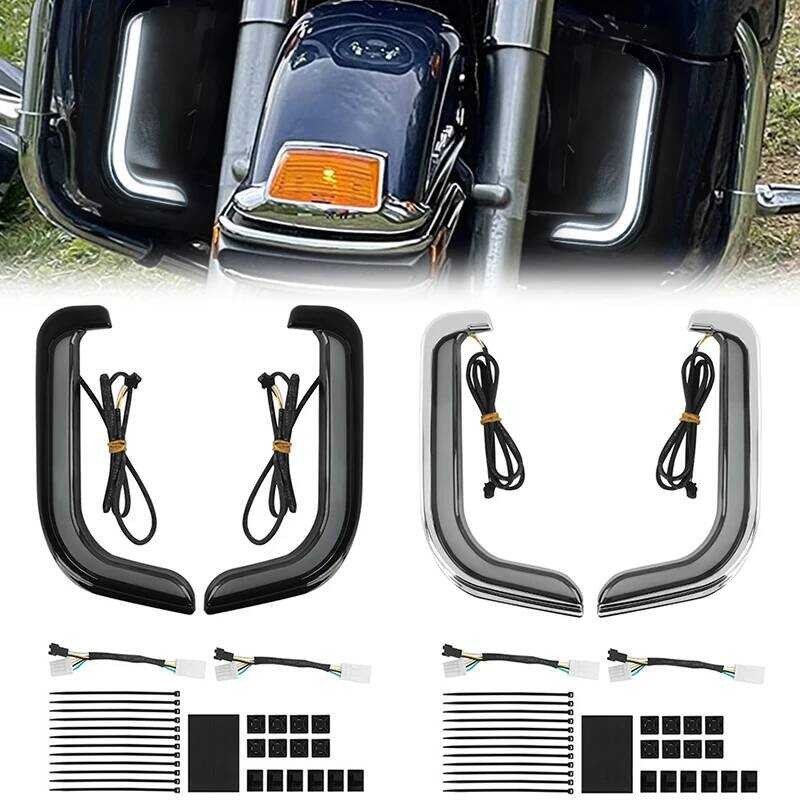 LED Fairing Hitam Chrome Sepeda Motor Grills Bawah Lampu Sein Untuk Harley Touring Street Electra Gl