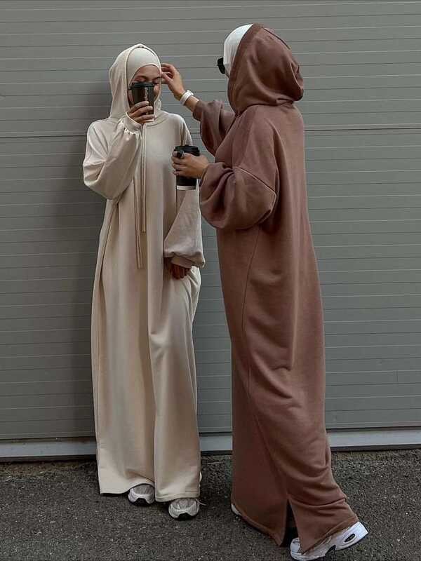 Hoodie Gaun Wanita Muslim Saudi Arab Jubah Panjang Vestidos Abaya Dubai Maroko Kaftan Jalabiya Eid R