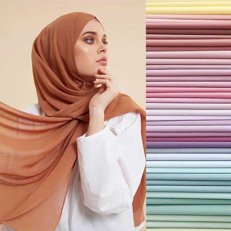 Premium Hijab Syal Polos Gelembung untuk Wanita Turban Islam Muslim Syal Voile Hijab Chiffon Selenda