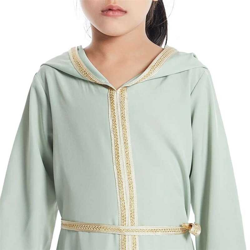 Maxi Gaun Berkerudung untuk Anak Perempuan Muslim Eid Ramadan Abaya Maroko Kaftan Djellaba Jalabiya