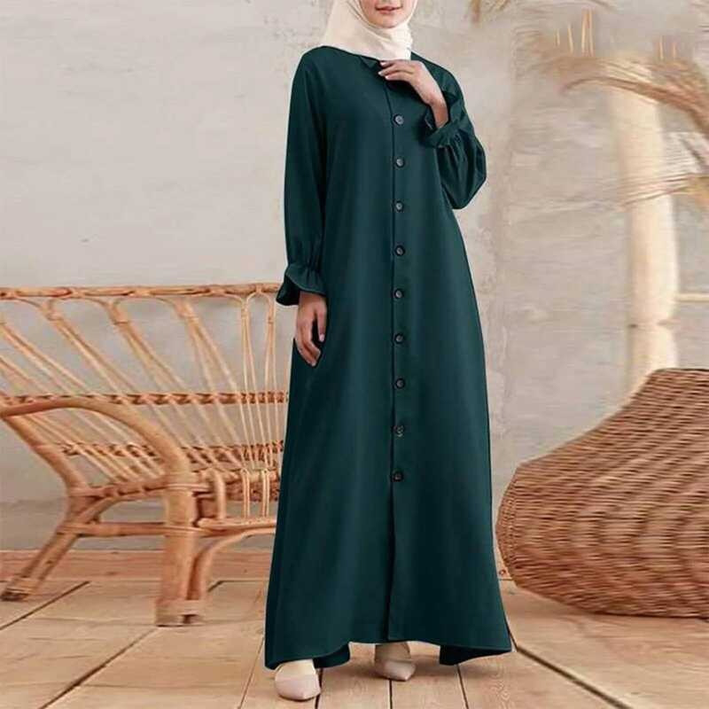 Muslim Kemeja Maroko Musim Gugur Wanita Abaya Gaun Santai Wanita Dubai Turki Islam Gaun Panjang Robe