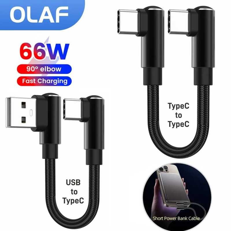 Kabel 0.25m/0.5m Data Pendek Siku 90 Derajat USB A/USB Ke Type C Pengisian Cepat Untuk Iphone 15 16