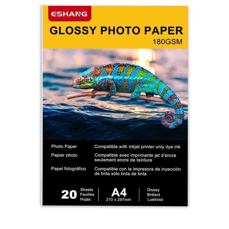 

20 ESHANG Lembar Kertas Glossy A4 8.3x11.7 Inci Kompatibel dengan Printer Inkjet Gunakan Tinta DYE 1