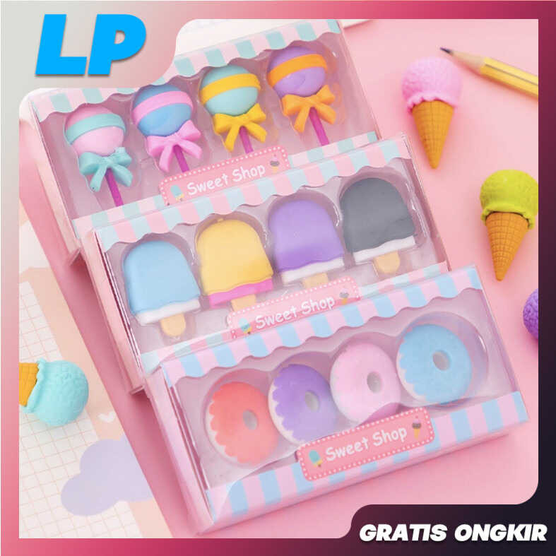 

4 IN 1 PENGHAPUS PENSIL H511 MODEL ICE CREAM DONAT LOLLIPOP POPSICLE / PENGHAPUS LUCU SET