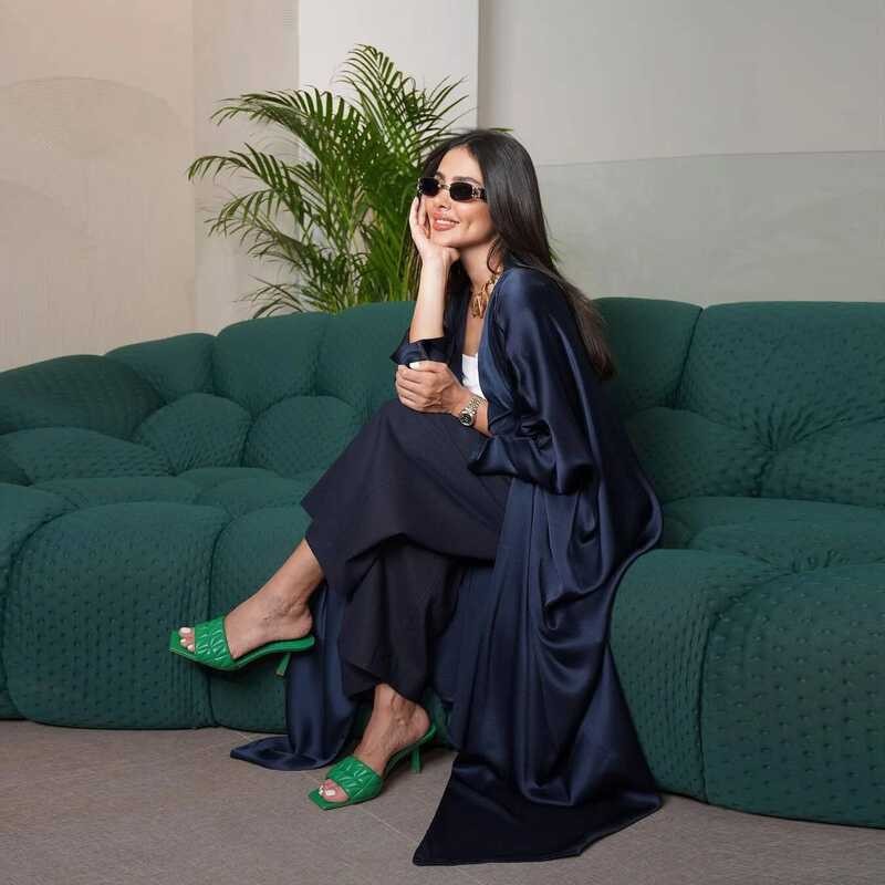 Modis Kaftan Lengan Kelelawar Hitam Navy Fashion Lanjutan Muslim Dubai Pesta Arab Abaya Cardigan Jub