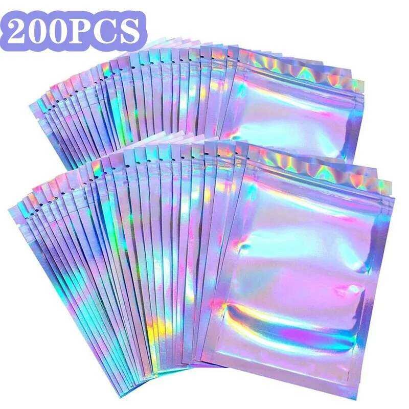 

Laser 10/50/100/200Pcs Reclosable Holoraphic Packain Kantong Plastik Tebal untuk Perhiasan Hadiah Ma