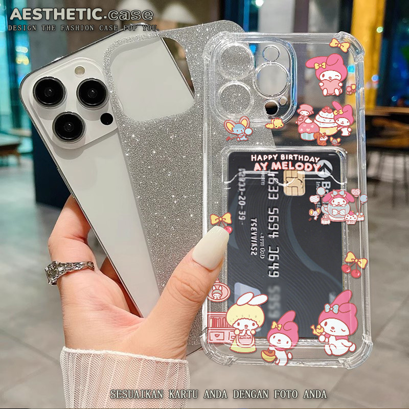 Kustomisasi foto Soft case photocard slot kartu for iphone 13 11 pro max 14 15 12 6 6s 7 8 plus x xs