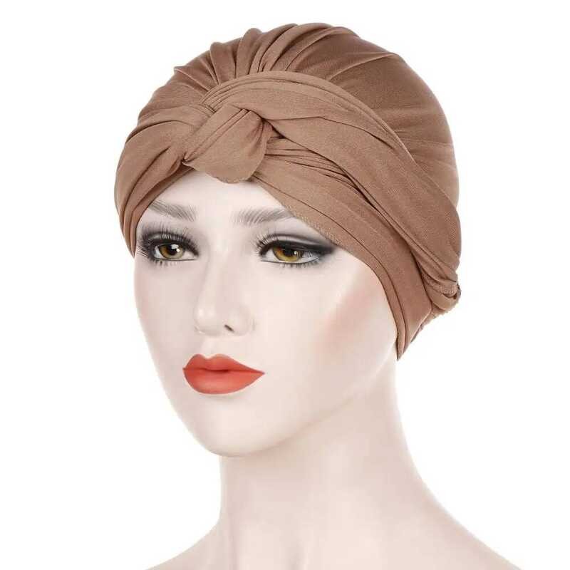 Turban Topi Wanita Fashion Muslim Stretch Twist, Topi India, Hijab Islami, Bonnet Wanita Musulman Tw