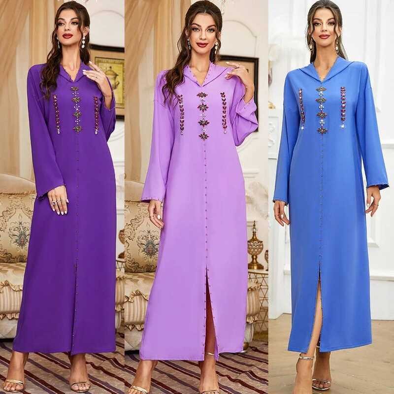 Dias Eid Djellaba Maroko Wanita Muslim Abaya Gaun Maxi Panjang Turki Ramadan Kaftan Pesta Dubai Gaun