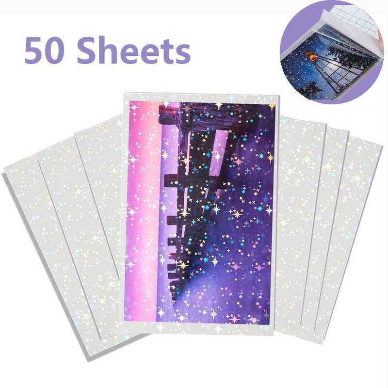 

Lembar 50 Kartu Hologram Kaca Pecah Dingin Stiker Laminasi A4 Bintang Titik Mengkilap Film Holografi