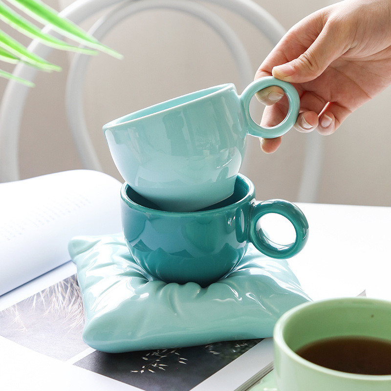 Mug Unik Keramik Unik Kopi Set Rumah Tangga Berwarna Tinggi Bunga Matahari Kopi Unik Keramik Piring 