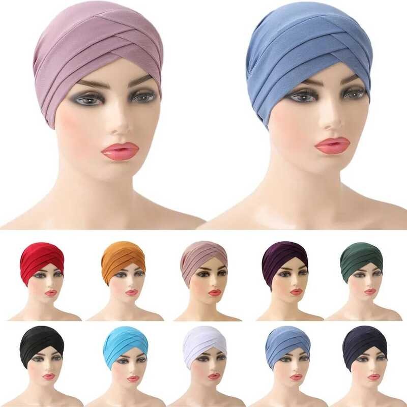 Beanie Topi Silang Fashion Muslim Jilbab Dalam Topi Hijab Turban untuk Wanita Bonnet India Penutup K