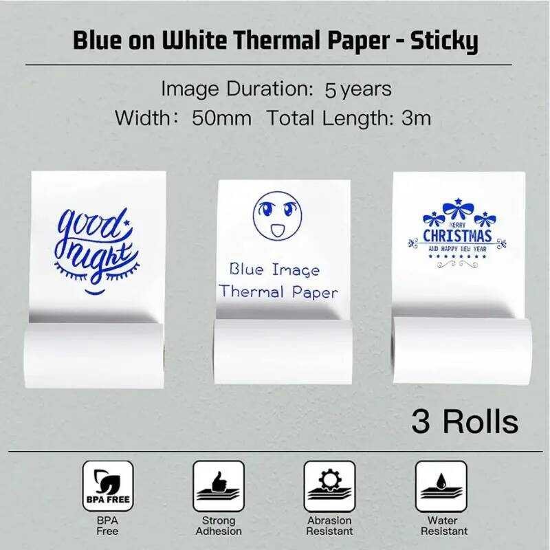 

ticky on Blue Prints Putih 3 Gulungan Kertas Termal 57mm untuk Printer Saku Foto Teks Catatan Belaja