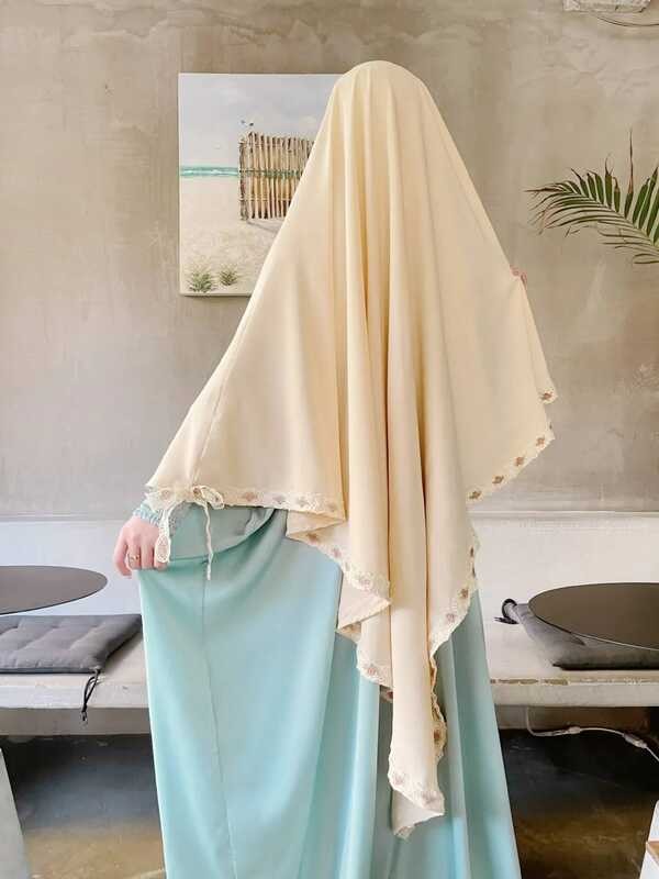 Ramadan Eid Khimar Panjang Wanita Bordir Pita Pita Muslim Hijab Selendang Djellaba Niqab Pakaian Doa