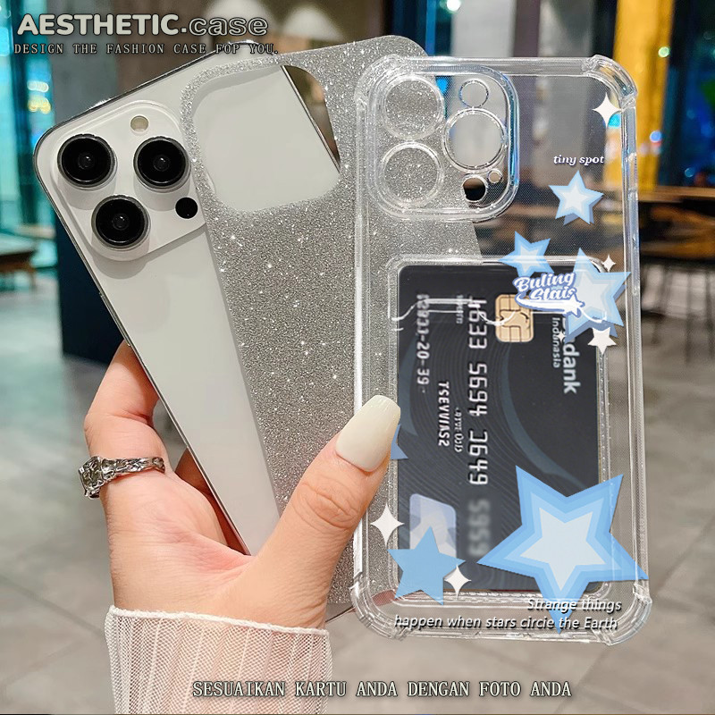 Kustomisasi foto Soft case photocard slot kartu for iphone 13 11 pro max 14 15 12 6 6s 7 8 plus x xs