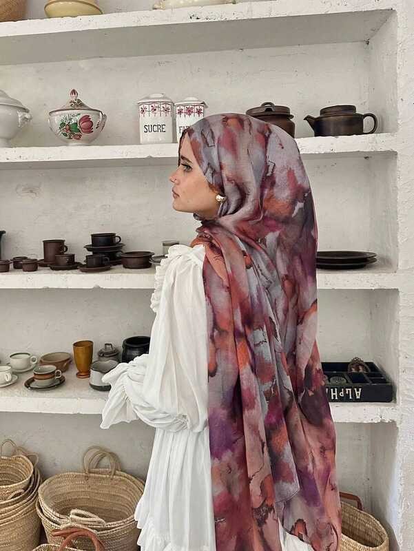 Syal Baru Hijab Wanita Cat Air Bandana Headband Vintage Pantai 180cm Panjang Sapu Tangan Aksesori Mu