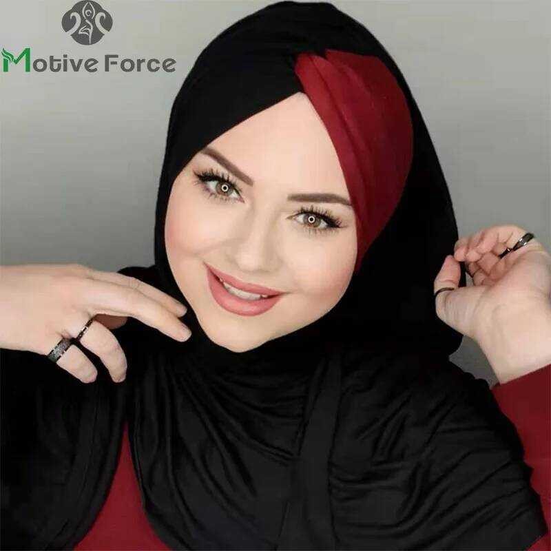 Hitam Syal Muslim Abaya Sutra Hijab Ramadan Jersey Hijab untuk Wanita Gaun Abaya Turban Kepala Turba