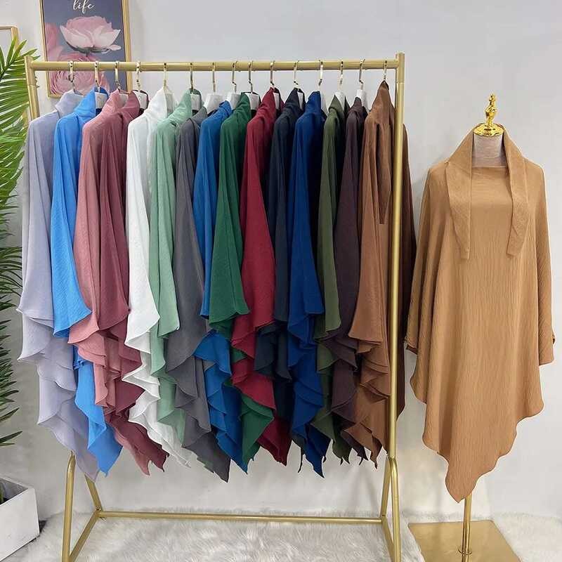 Khimar Hijab Segitiga Panjang Kain Crepe Pakaian Islami Dubai Turki Wanita Muslim Penutup Kepala Niq