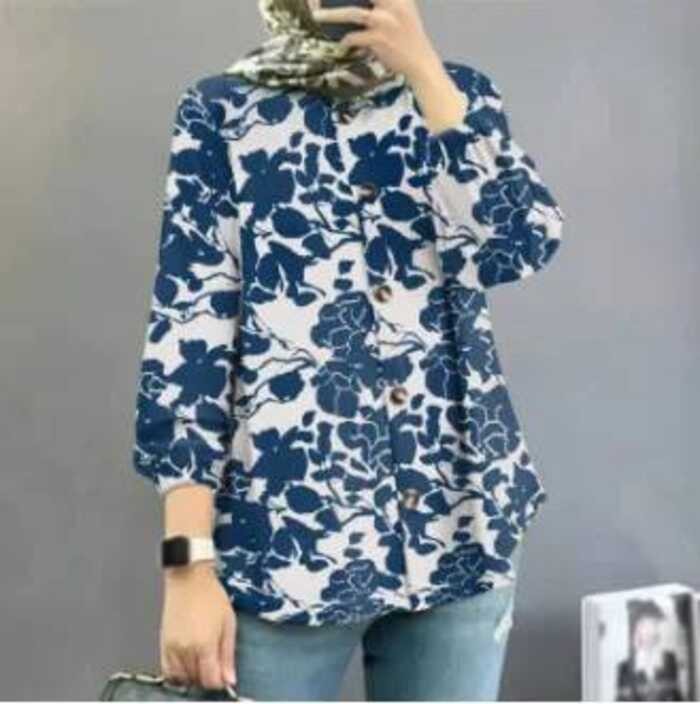 Atasan 2024 Wanita Muslim Jubah Bunga Lengan Gelembung Bohemian Santai Longgar Kemeja Fashion Wanita