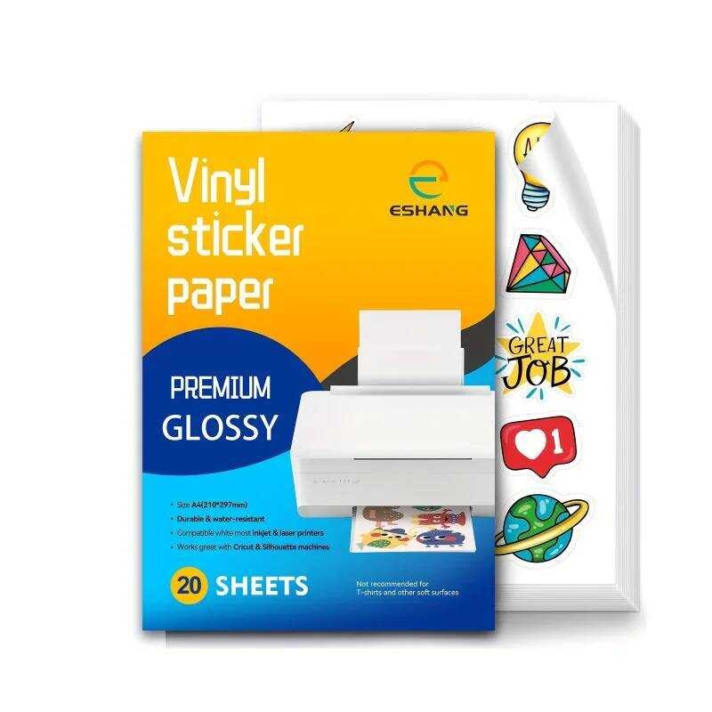 

lembar 20 kertas stiker vinyl mengkilap ukuran A4 yang dapat dicetak untuk printer inkjet, lembaran