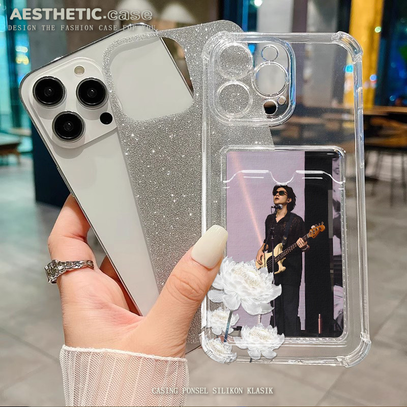 Bening Soft case photocard Kartu glitter card holder Slot Kartu for iphone 13 11 pro max 6 6s 7 8 pl