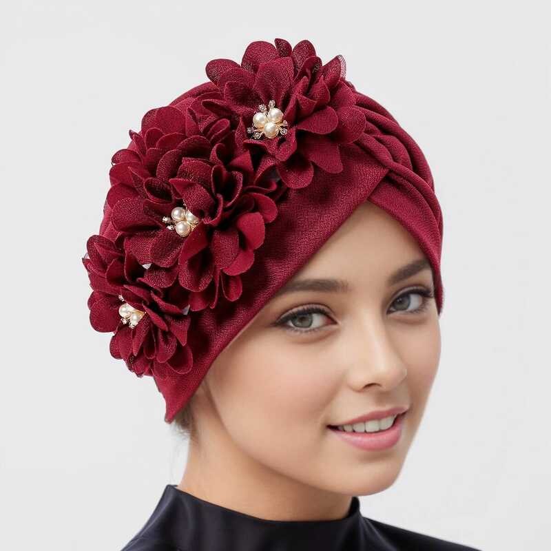 Underscarf Topi Islami Wanita Pita Bunga Topi Turban Muslim Wanita Pembungkus Kepala Bunga Pernikaha