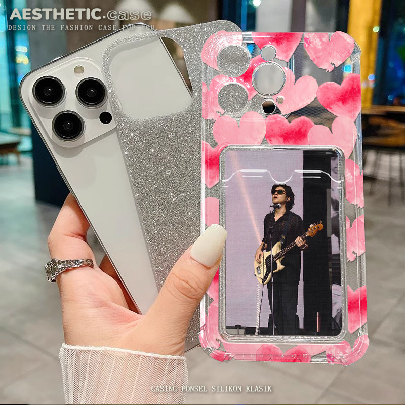 Bening Soft case photocard Kartu glitter card holder Slot Kartu for iphone 13 11 pro max 6 6s 7 8 pl