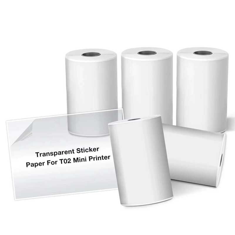 Gulungan 5 Kertas Stiker Termal Transparan Self-Adhesive Pocket untuk Printer Mini Portabel