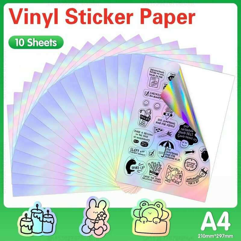 

Lembar 10 Stiker Vinyl Cetak A4 Holografik Transparan Putih Mengkilap Self-adhesive Copy Pap untuk S