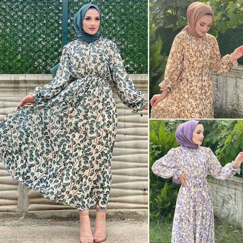 Musim Gaun Panas Wanita Muslim Chiffon Dubai Abaya Ramadan Gaun Elegan Afrika untuk Wanita Abaya Kaf