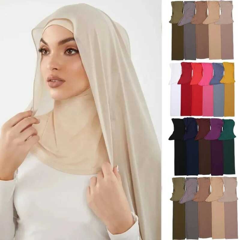Hijab Topi Instan dengan Penutup Leher Siap Dipakai Syal Chiffon Hijab Wanita Veil Syal Islam untuk
