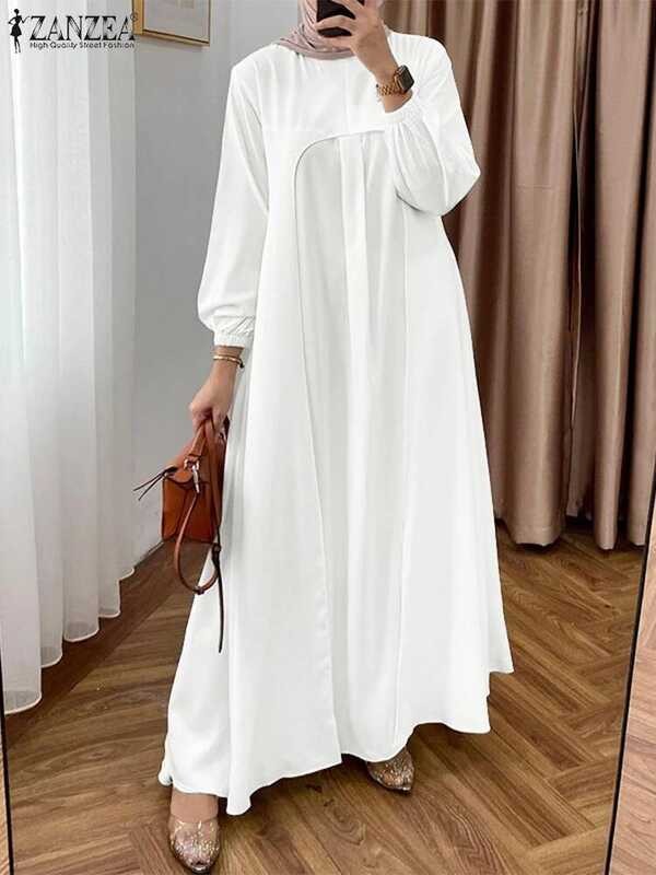 Mubarak Eid Gaun Hijab Muslim Abaya ZANZEA Wanita Gaun Maxi 2025 Elegan Lengan Lentera Panjang Gaun