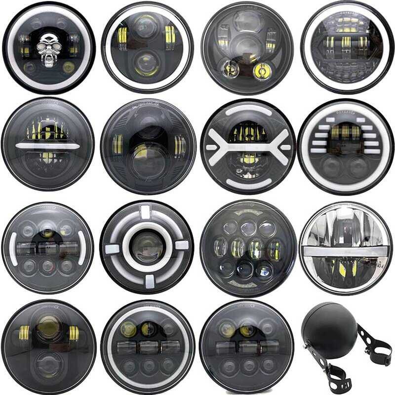 Lampu Proyektor Depan LED Hitam 5.75 inci Cincin Halo Sepeda Motor 5 3/4" DRL Sinyal Belok Untuk Dyn