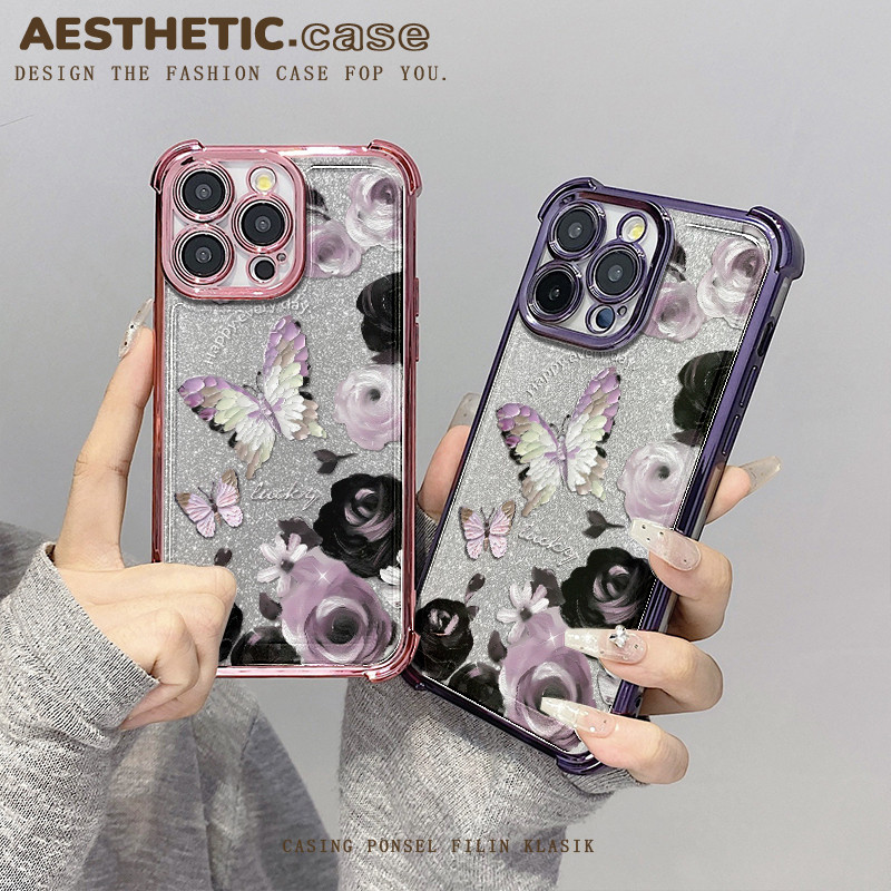 Plating airbag bening silikon softcase for iphone 15 13 12 11 pro max 6 6s 7 8 plus x xs xr Kartu gl