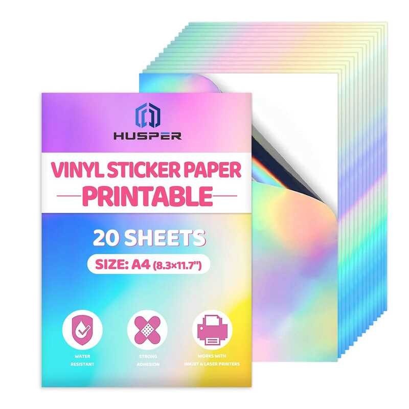 

Lembar 20 Kertas Stiker Vinyl Pelangi A4 (8.3×11.7 Inci), Stiker Holografik Tahan Air, Pencetakan In