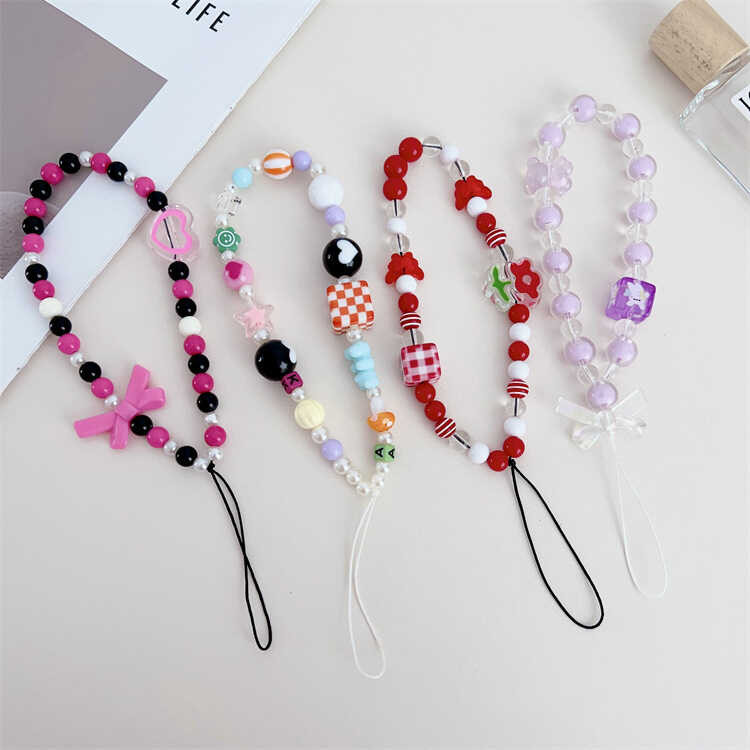 

Pita Bentuk Hati dengan Manik-manik, Lanyard Anti Hilang dan Jatuh, Rantai Telepon Akrilik untuk Wanita