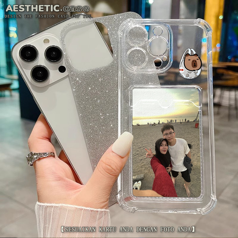 Kustomisasi foto Soft case photocard slot kartu for iphone 13 11 pro max 14 15 12 6 6s 7 8 plus x xs