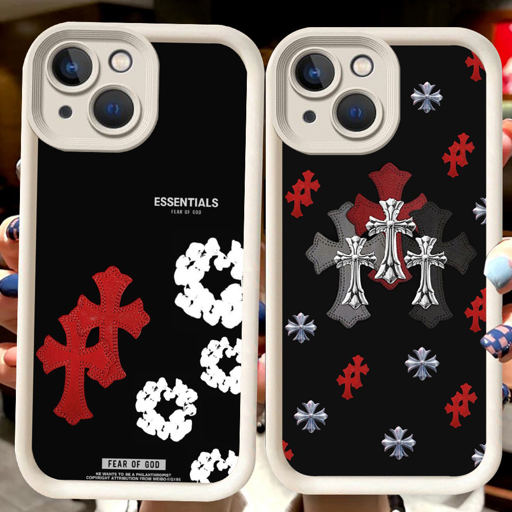 H115 Chrome H-Hearts Putih Casing untuk iPhone 6 7 6s 8 Plus 13 14 Pro Max