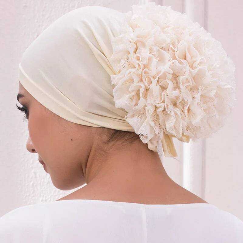 Topi Dibawah Bunga Besar Volumizer Scrunchie Hijab Dalam Muslim Turban Aksesori Kepala Islami Pembun