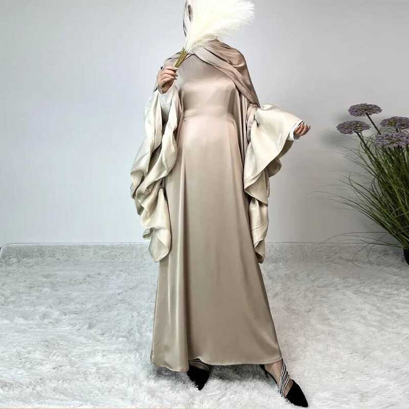 Satin Gaun Ramadhan Abaya Muslim untuk Wanita Maroko Arab Jubah Panjang Gaun Pesta Jalabiya Kaftan I