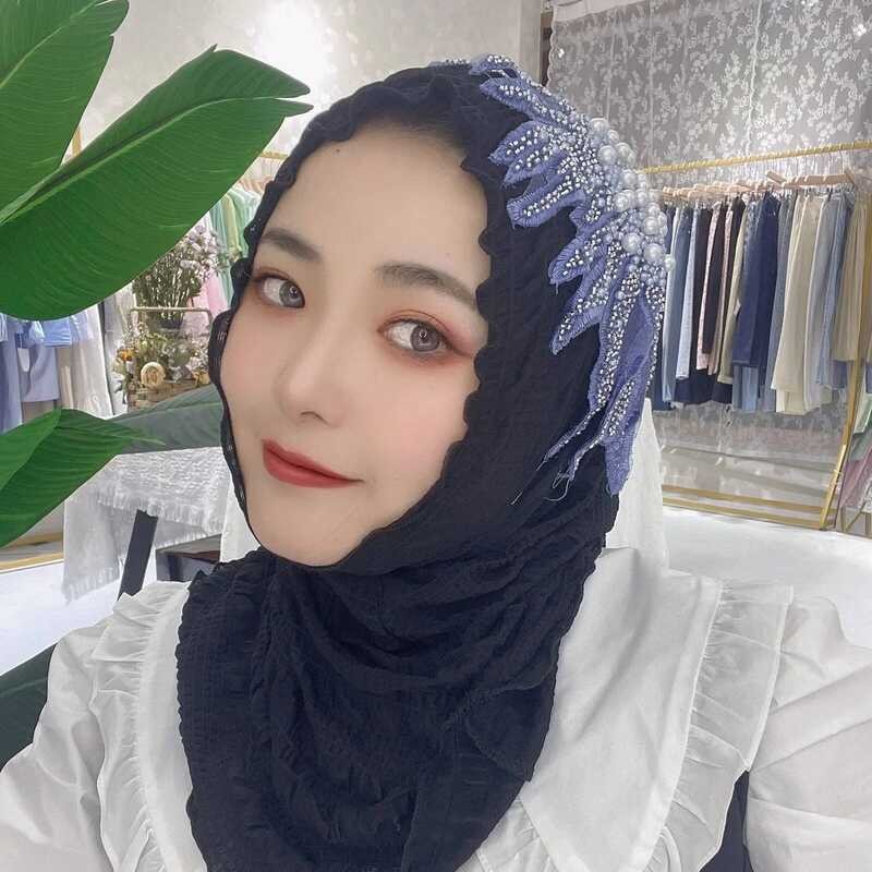 Fashion Hijab Muslim Turban untuk Wanita Syal Topi Selendang Foulard Aplikasi Tangan Praktis Selenda