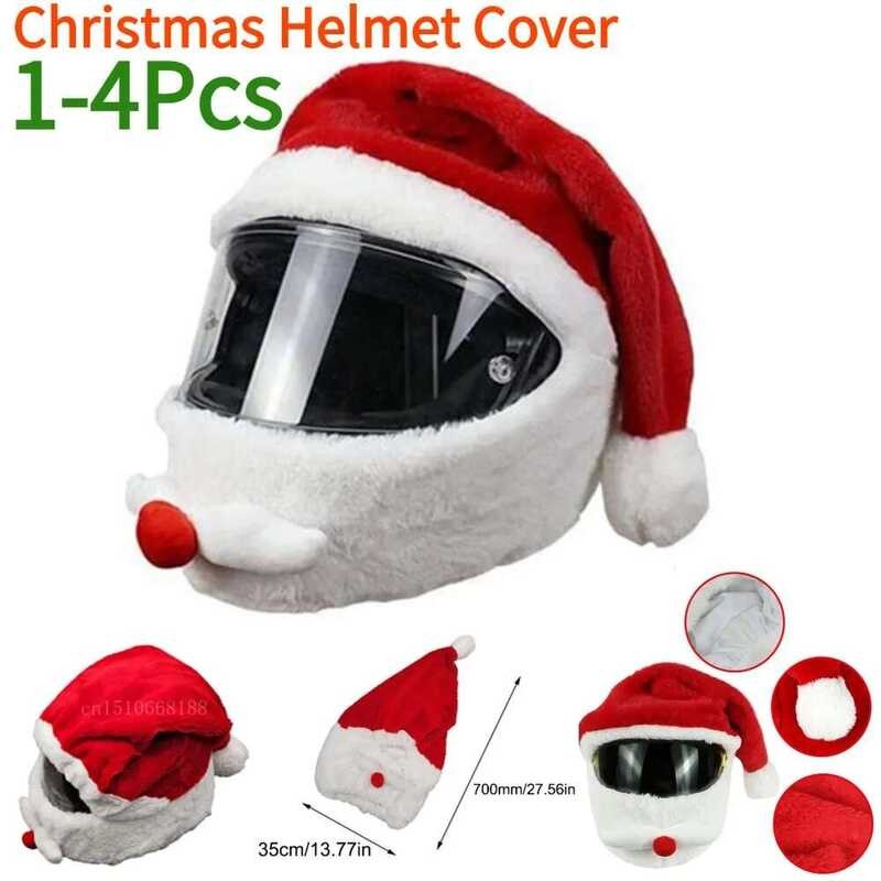 Helm Penutup Sepeda Motor Natal Penutup Wajah Penuh Topi Aman Santa Claus Topi Balap Dekorasi Meriah