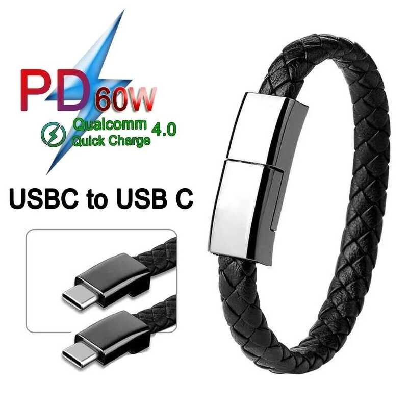 USB Gelang ke Type-C Cocok untuk iPhone 14 15 Samsung, Kabel Data, Pengisian Daya, Fashion, Dua Kepa