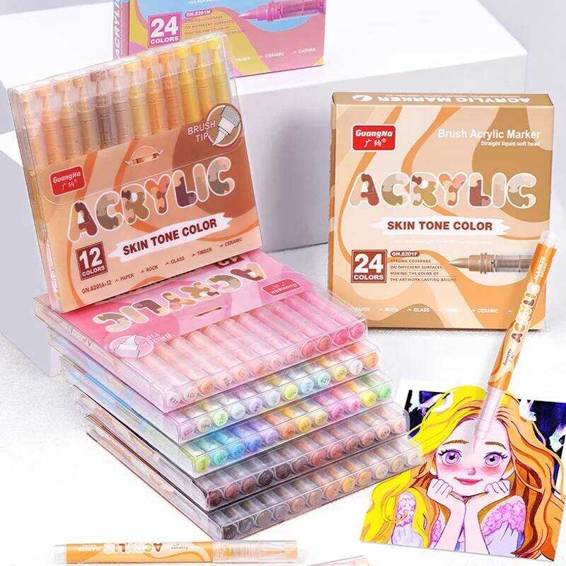 

Warna 24/48 Kulit Pena Akrilik GuangNa Ujung Ganda Lembut untuk Menggambar dan Melukis Marker Desain